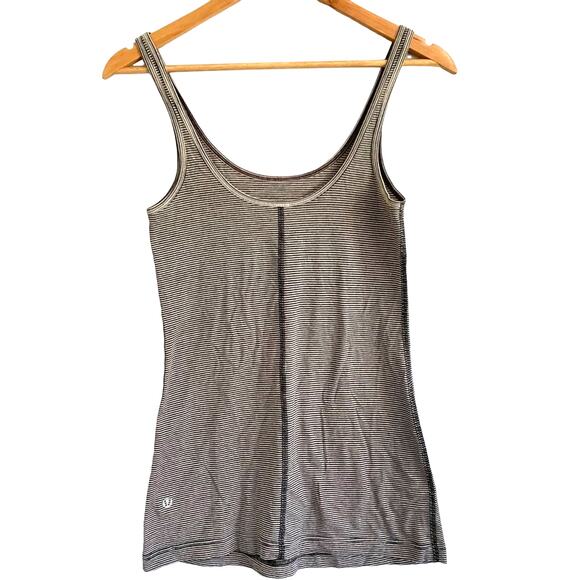 lululemon athletica Tops - Lululemon Thin Fitted Micro Striped Skinny Stretch Tank Top Black White Size 4